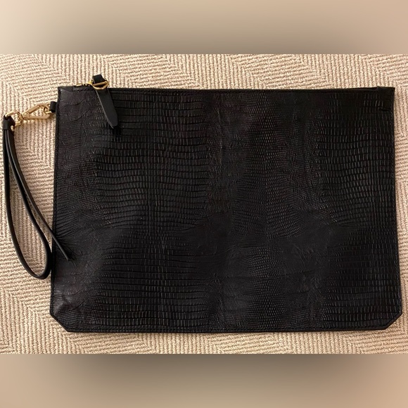 Etienne Aigner Vintage Leather Embossed Lizard Black Clutch - Picture 2 of 12